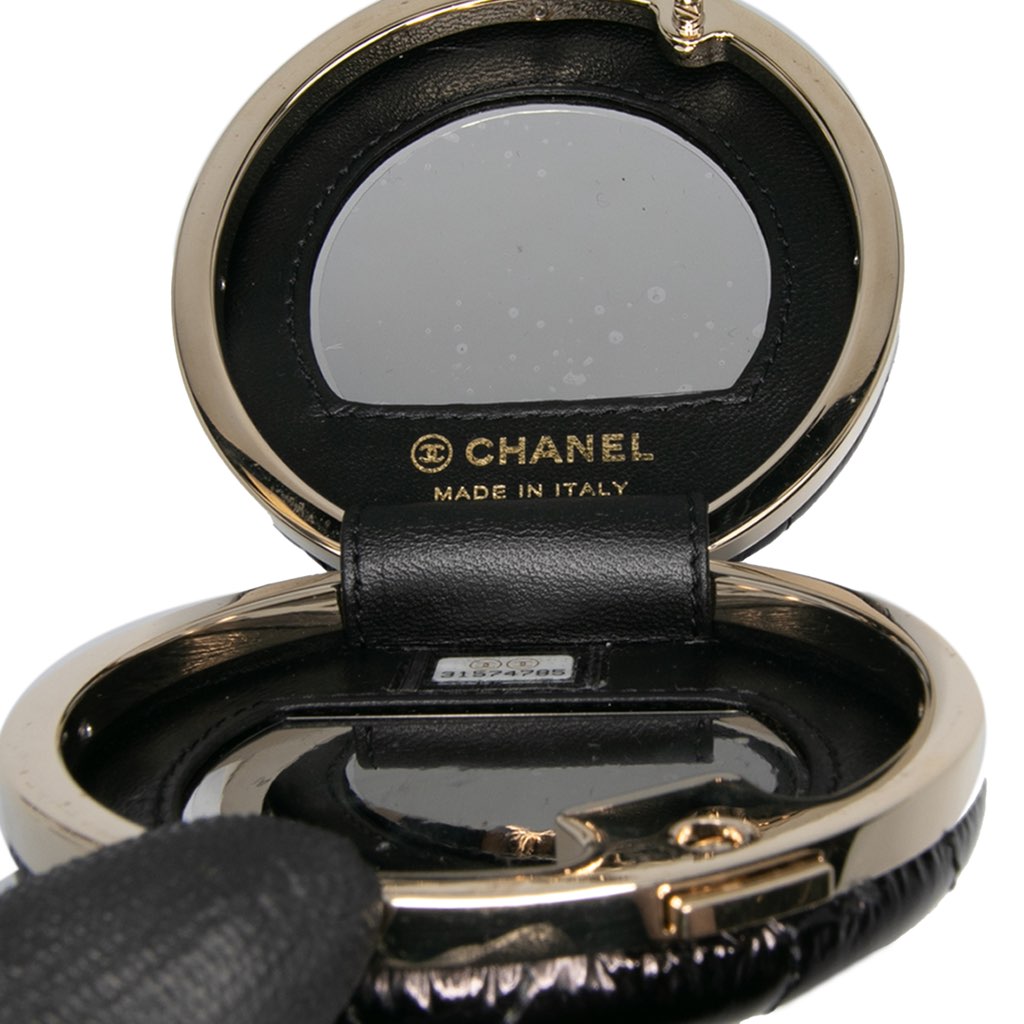Chanel Quilted Patent Round Mirror Chain Necklace - 4
