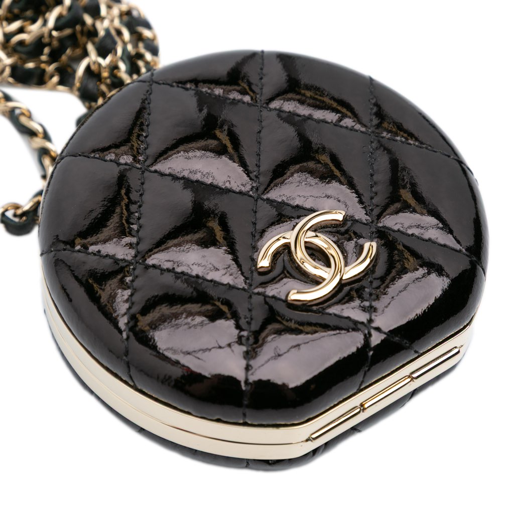 Chanel Quilted Patent Round Mirror Chain Necklace - Image 10