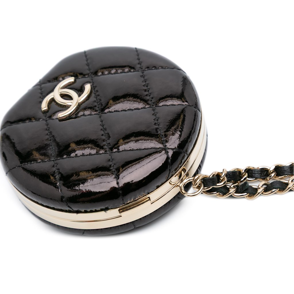 Chanel Quilted Patent Round Mirror Chain Necklace - Image 11
