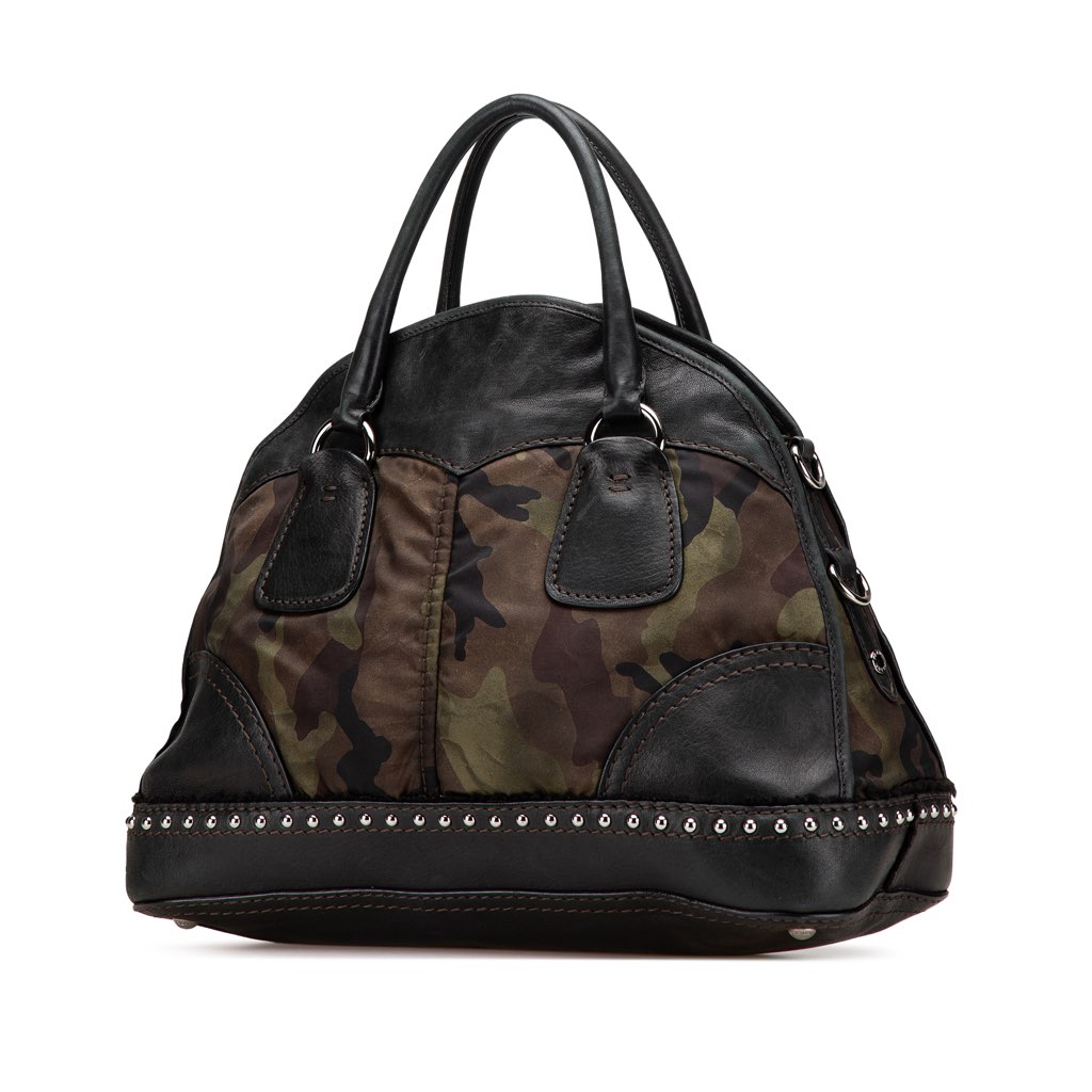 Prada Lambskin Trimmed Tessuto Stampato Camouflage Dome Satchel - 2