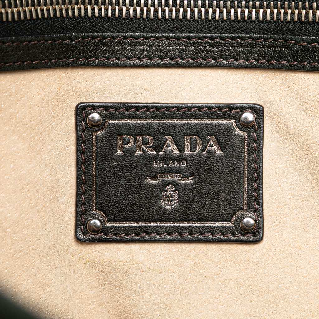Prada Lambskin Trimmed Tessuto Stampato Camouflage Dome Satchel - 5