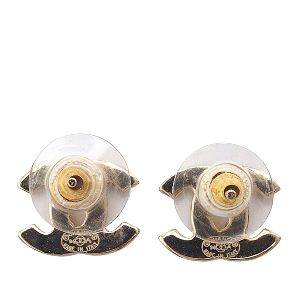 Chanel Gold Plated CC Multicolor Rhinestones Push Back Earrings - 2