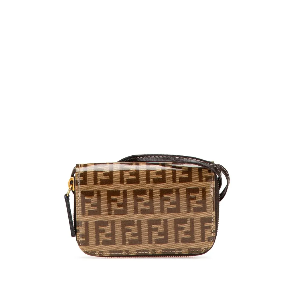 Fendi Zucchino Crystal Wallet on Strap Brown Canvas Good - Front View