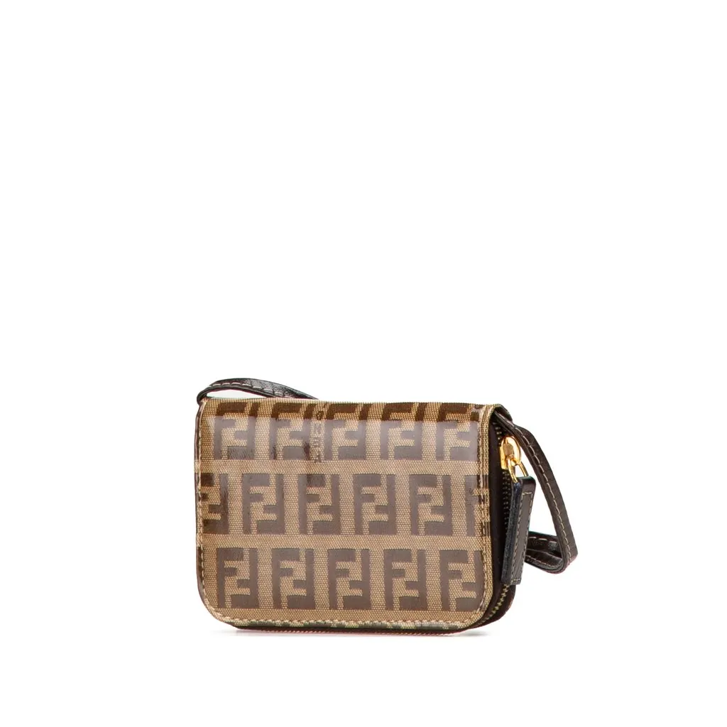 Fendi Zucchino Crystal Wallet on Strap Brown Canvas Good - Back View
