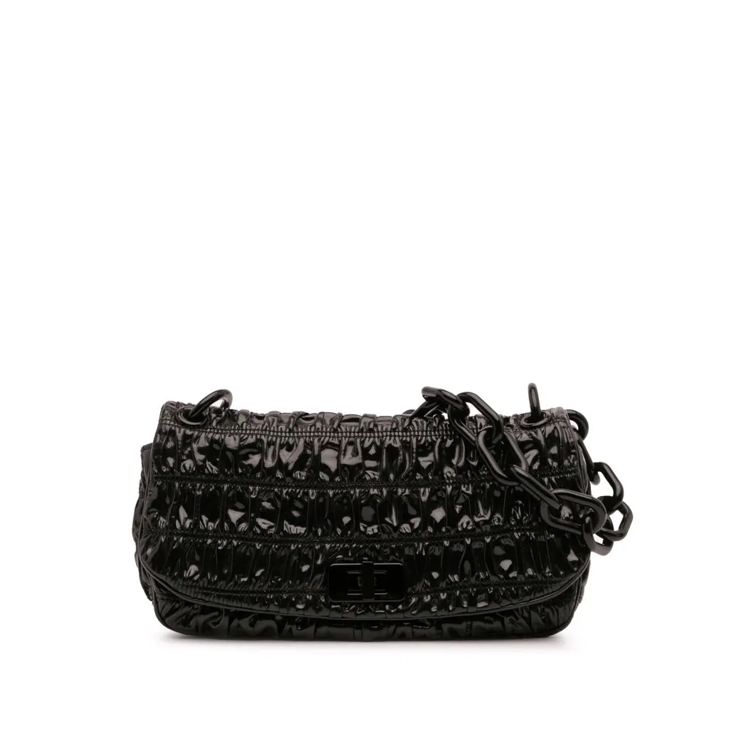 Prada Vernice Gaufre Resin Chain Shoulder Bag Black Leather Good - Front View
