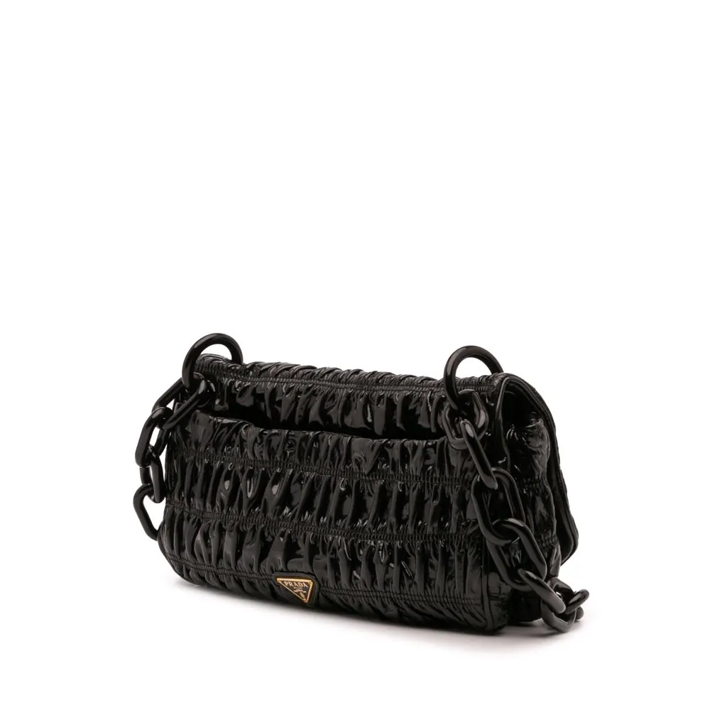 Prada Vernice Gaufre Resin Chain Shoulder Bag Black Leather Good - Back View