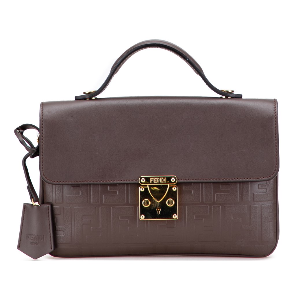 Fendi Zucca Embossed Leather Handle Clutch