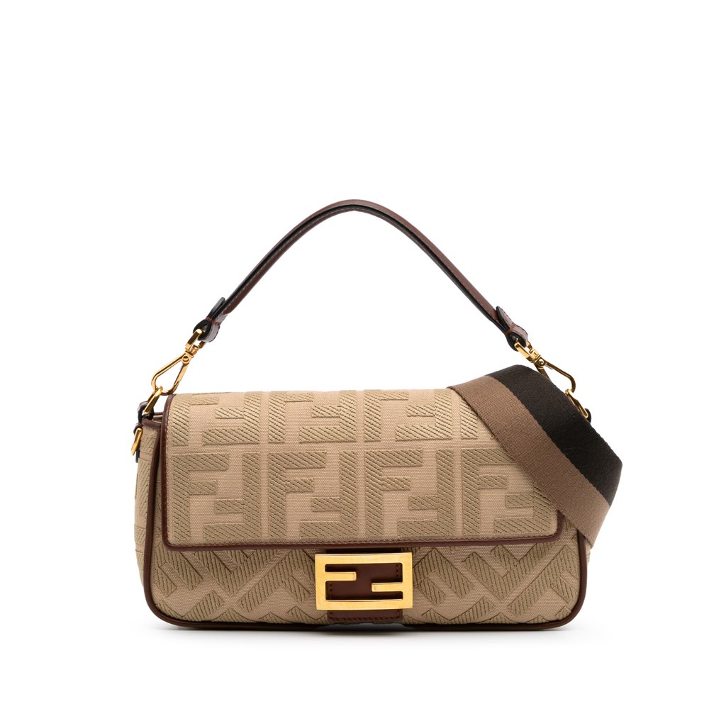 Fendi Medium Embroidered Canvas Baguette Satchel