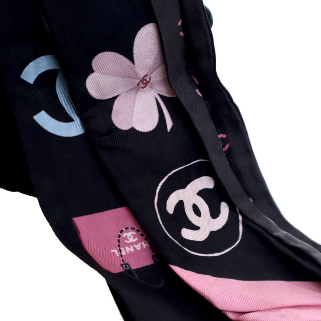 Chanel CC Logo Camellia and Dog Silk Bandeau Scarf - 4