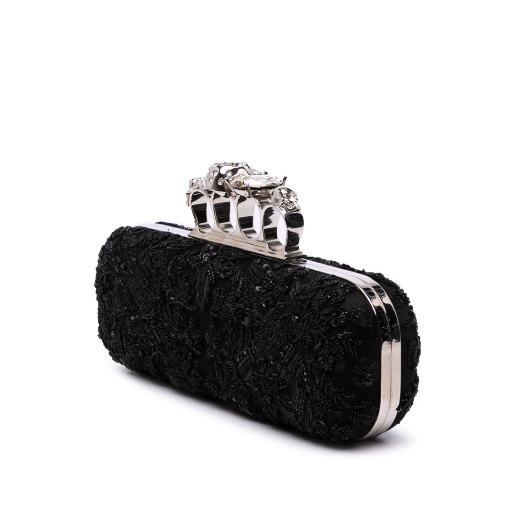 Alexander Mcqueen Beaded Lace Skull Knuckle Duster Clutch - 2