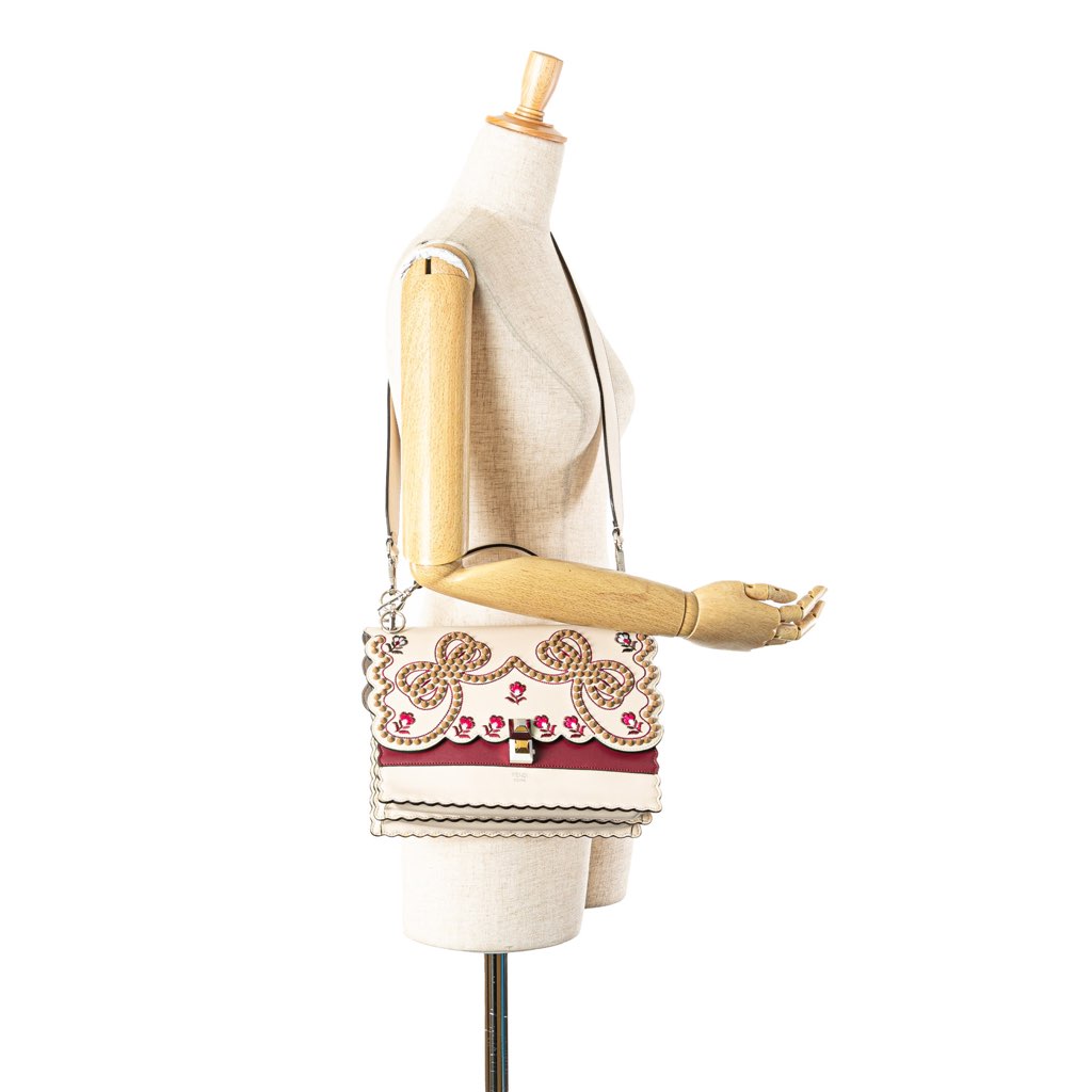 Fendi Medium Vitello Liberty Lucido Flowers and Bows Scalloped Studded Kan I Satchel - Image 14