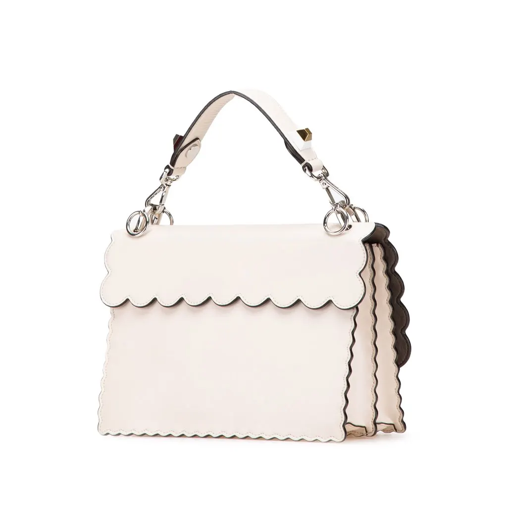 Fendi Medium Vitello Liberty Lucido Flowers and Bows Scalloped Studded Kan I Satchel Brown Leather Very good - Back View