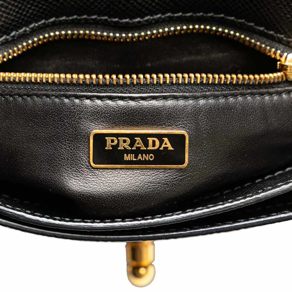 Prada Bicolor Saffiano Cuir Flap Crossbody Black Leather Very good - Box View