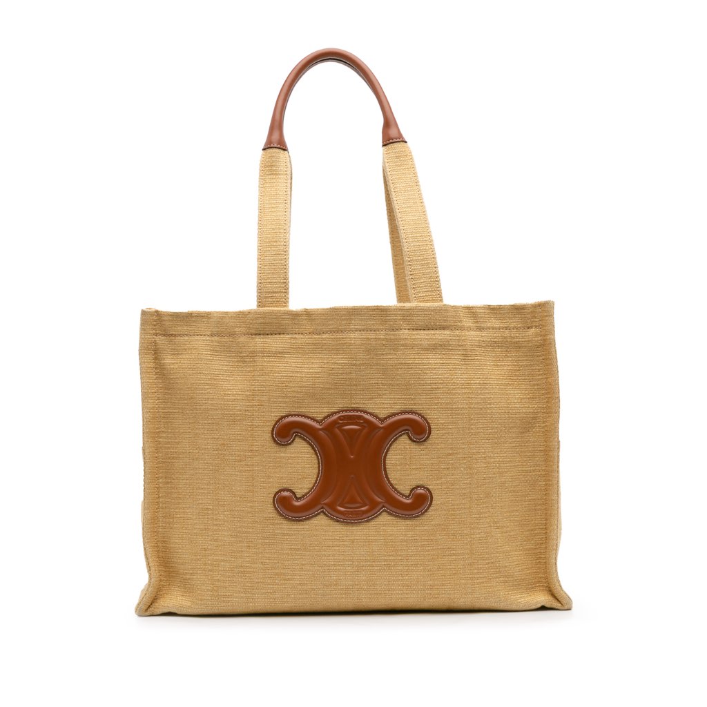 Celine Large Raffia Cuir Triomphe Cabas Thais Tote