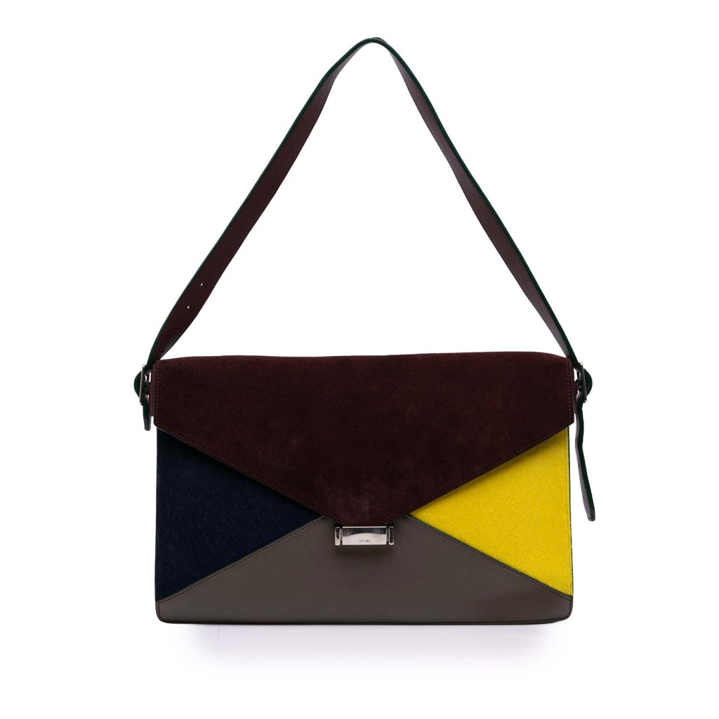 Celine Suede Calfskin and Pony Hair Diamond Clutch