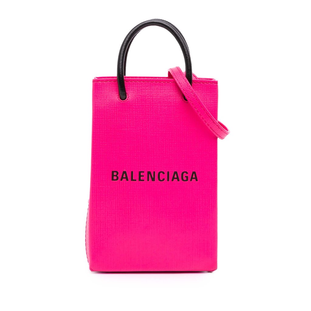 Balenciaga Mini Calfskin Logo Shopping Phone Holder