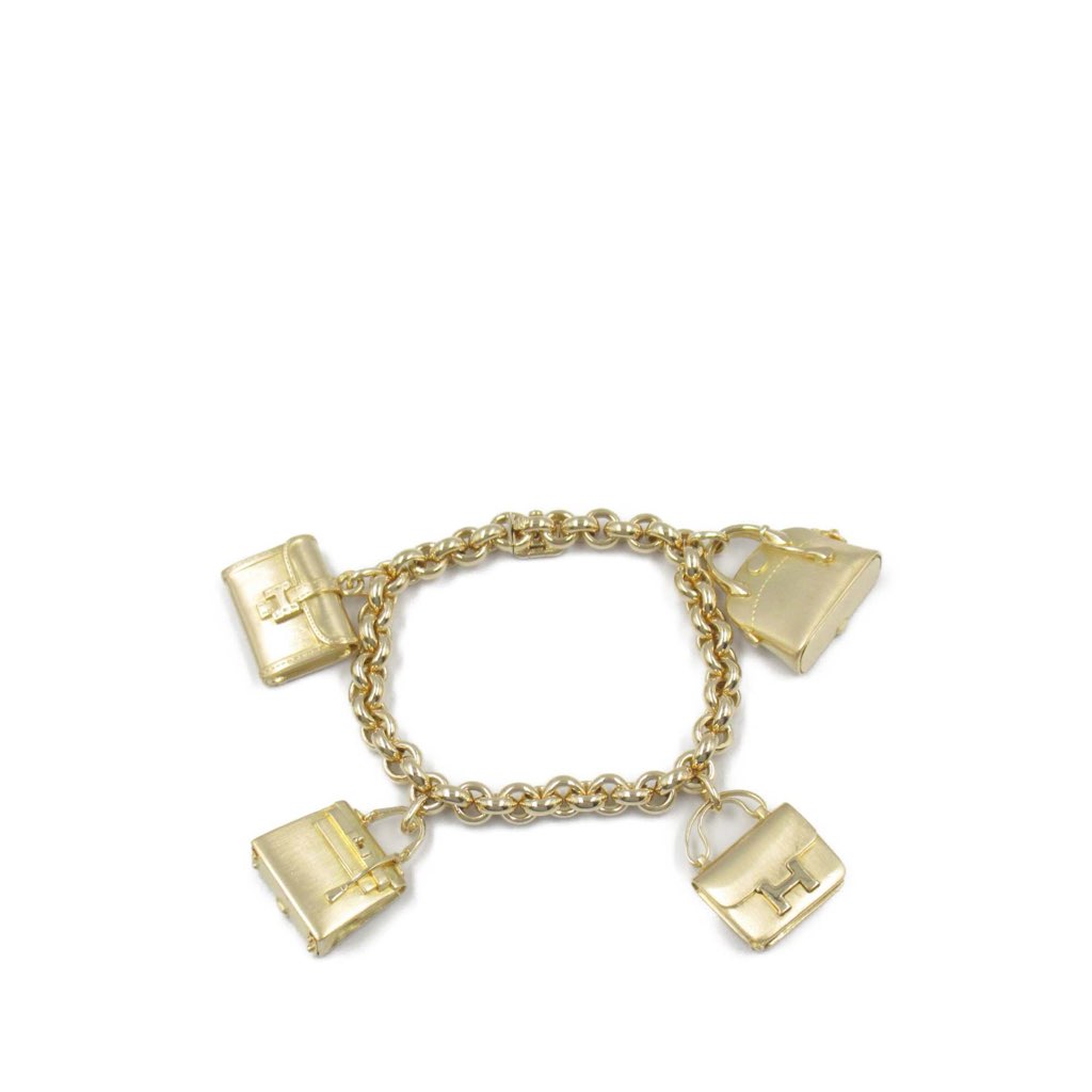 Hermès 18K Yellow Gold Bag Charm Chain Bracelet