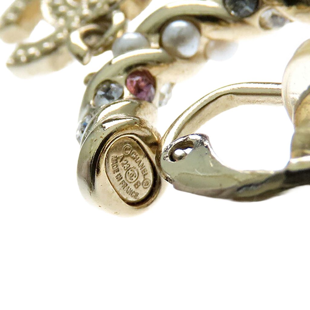 Chanel CC Gold Plated Faux Pearl and Rhinestone Drop Clip on Earrings - 5