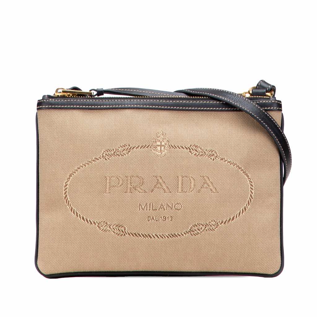 Prada Canvas Canapa Logo Double Zip Crossbody
