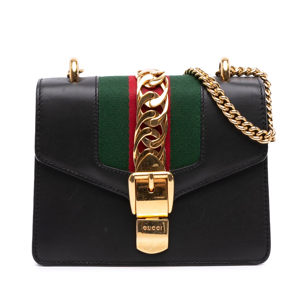 Gucci Mini Leather Web Sylvie Chain Crossbody