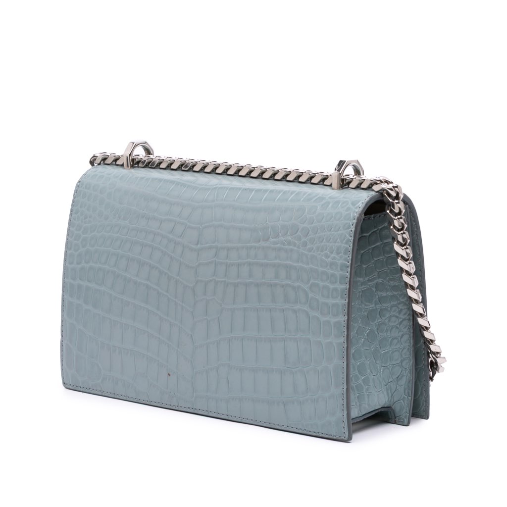 Alexander Mcqueen Croc Embossed Calfskin Skull Knuckle Duster Crossbody - Back view