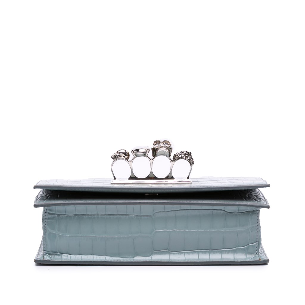 Alexander Mcqueen Croc Embossed Calfskin Skull Knuckle Duster Crossbody - Image 6