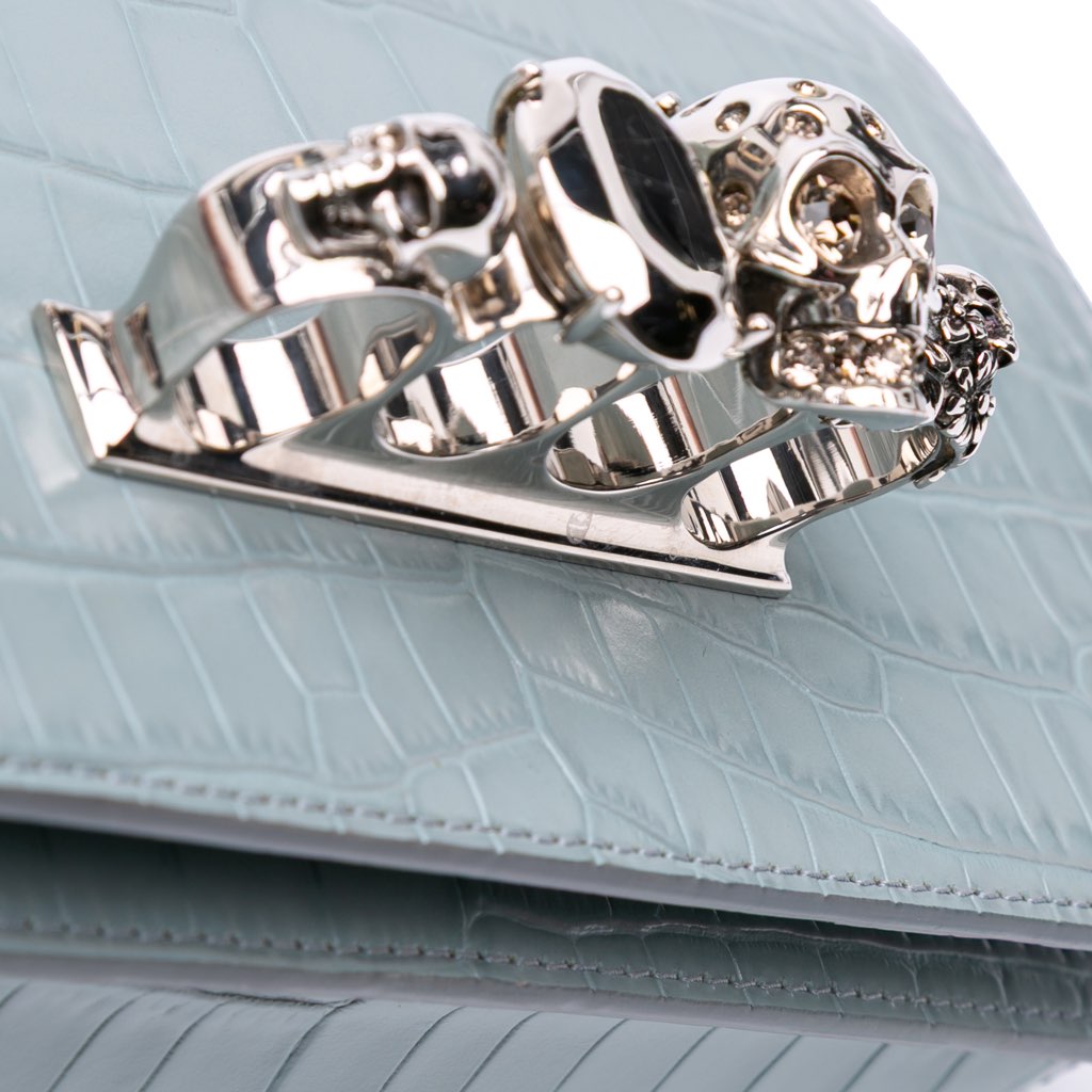 Alexander Mcqueen Croc Embossed Calfskin Skull Knuckle Duster Crossbody - Image 10