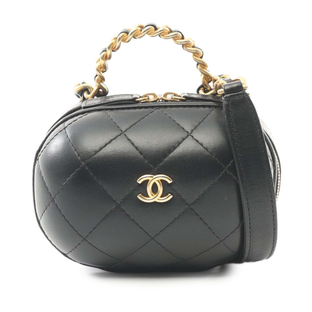 Chanel Quilted Lambskin CC Bubble Vanity Case With Chain