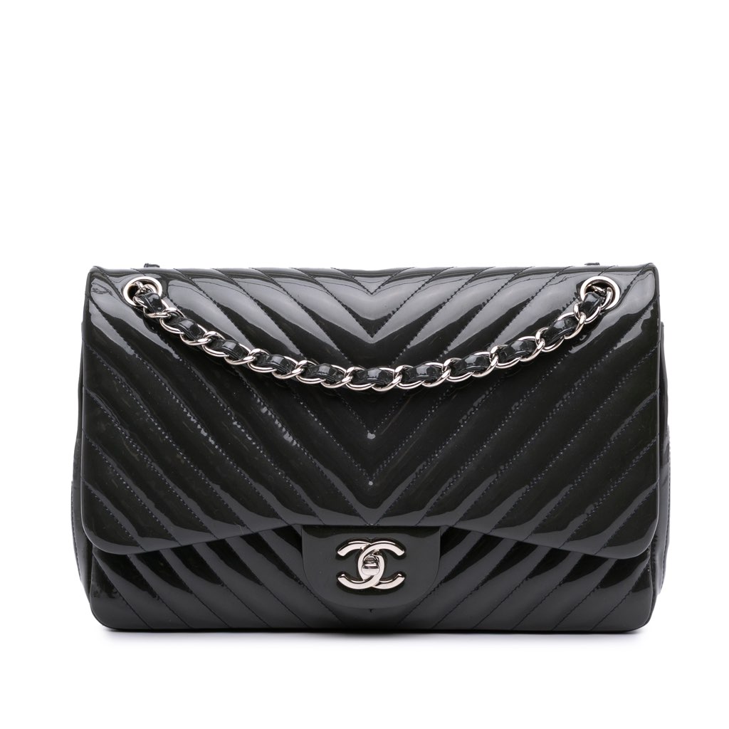 Chanel Jumbo Classic Chevron Patent Double Flap