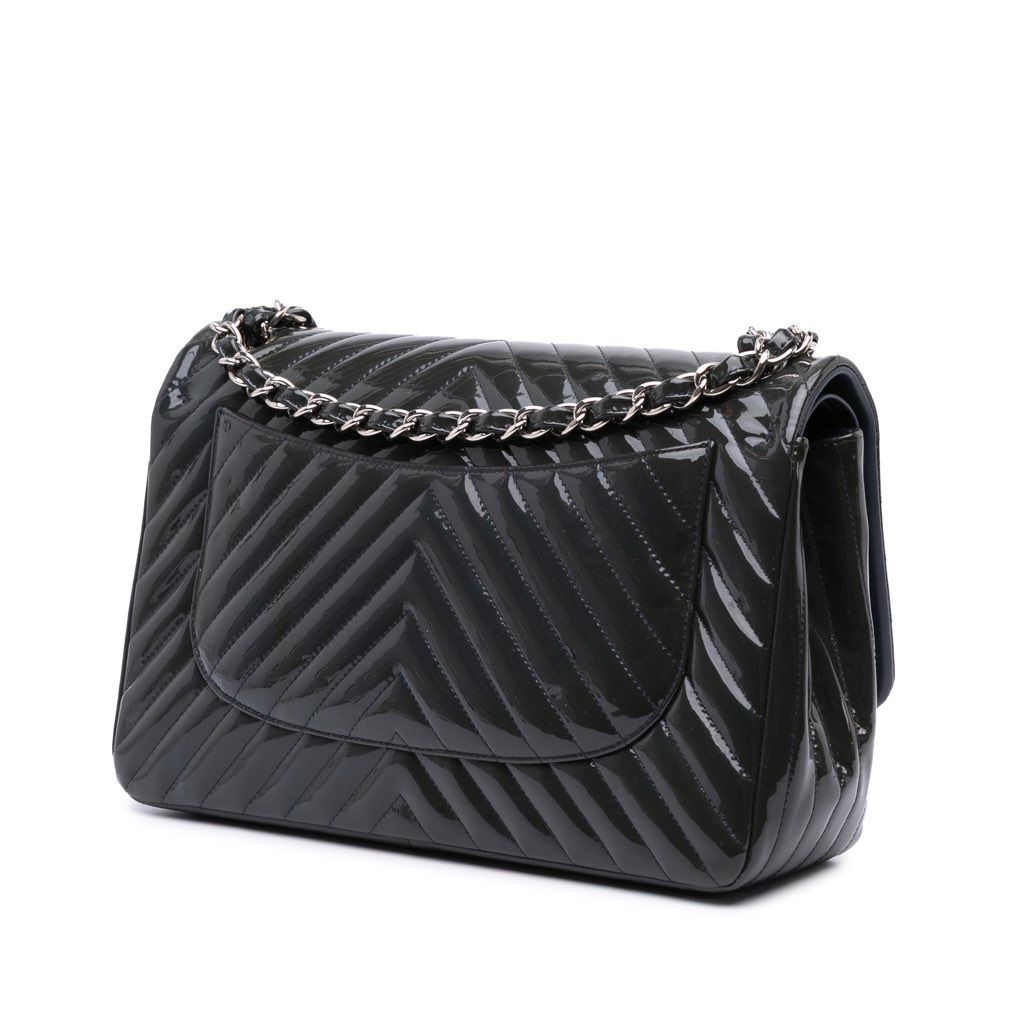 Chanel Jumbo Classic Chevron Patent Double Flap - Back view