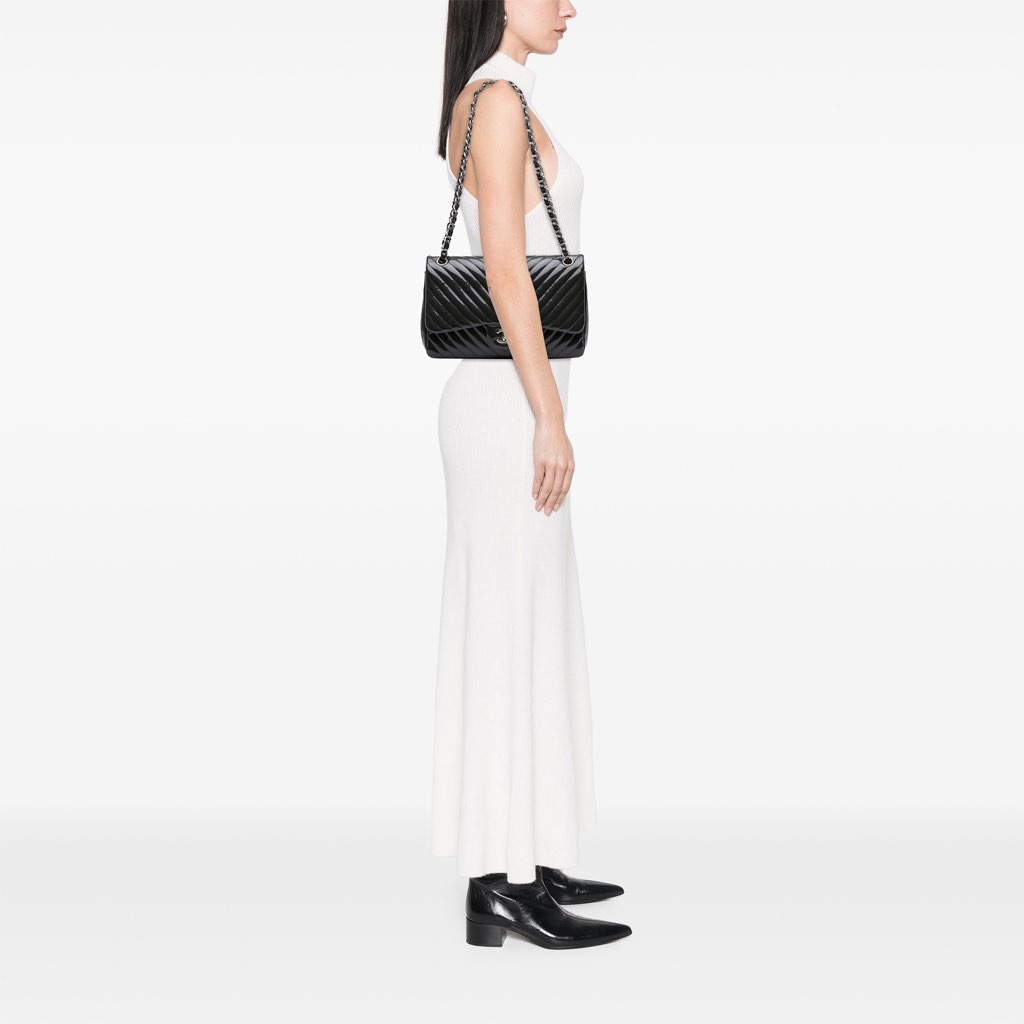 Chanel Jumbo Classic Chevron Patent Double Flap - Image 12