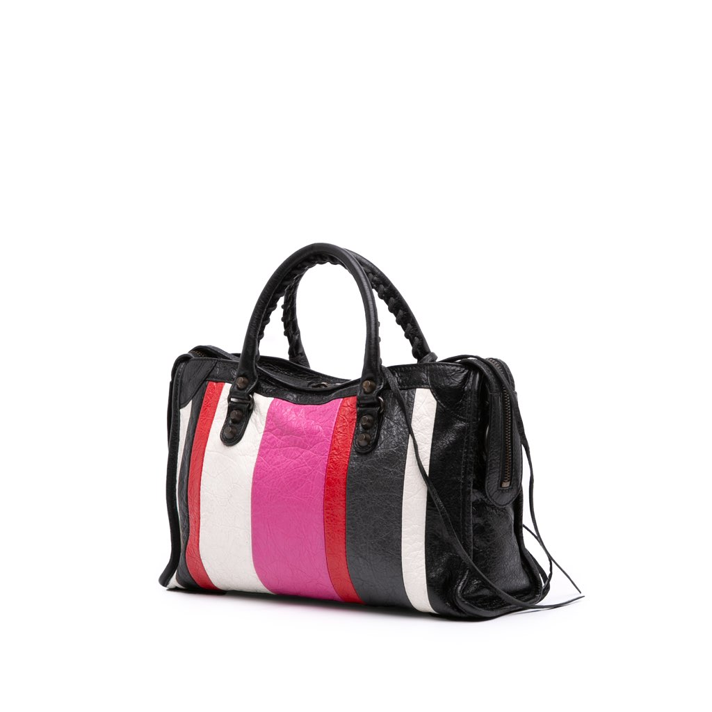 Balenciaga Small Lambskin Motocross Striped Classic City Satchel - Back view