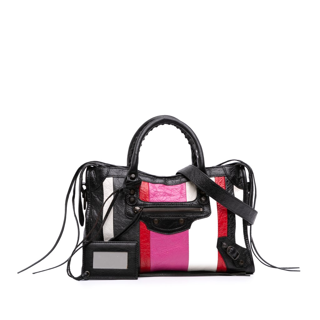 Balenciaga Small Lambskin Motocross Striped Classic City Satchel - Image 13