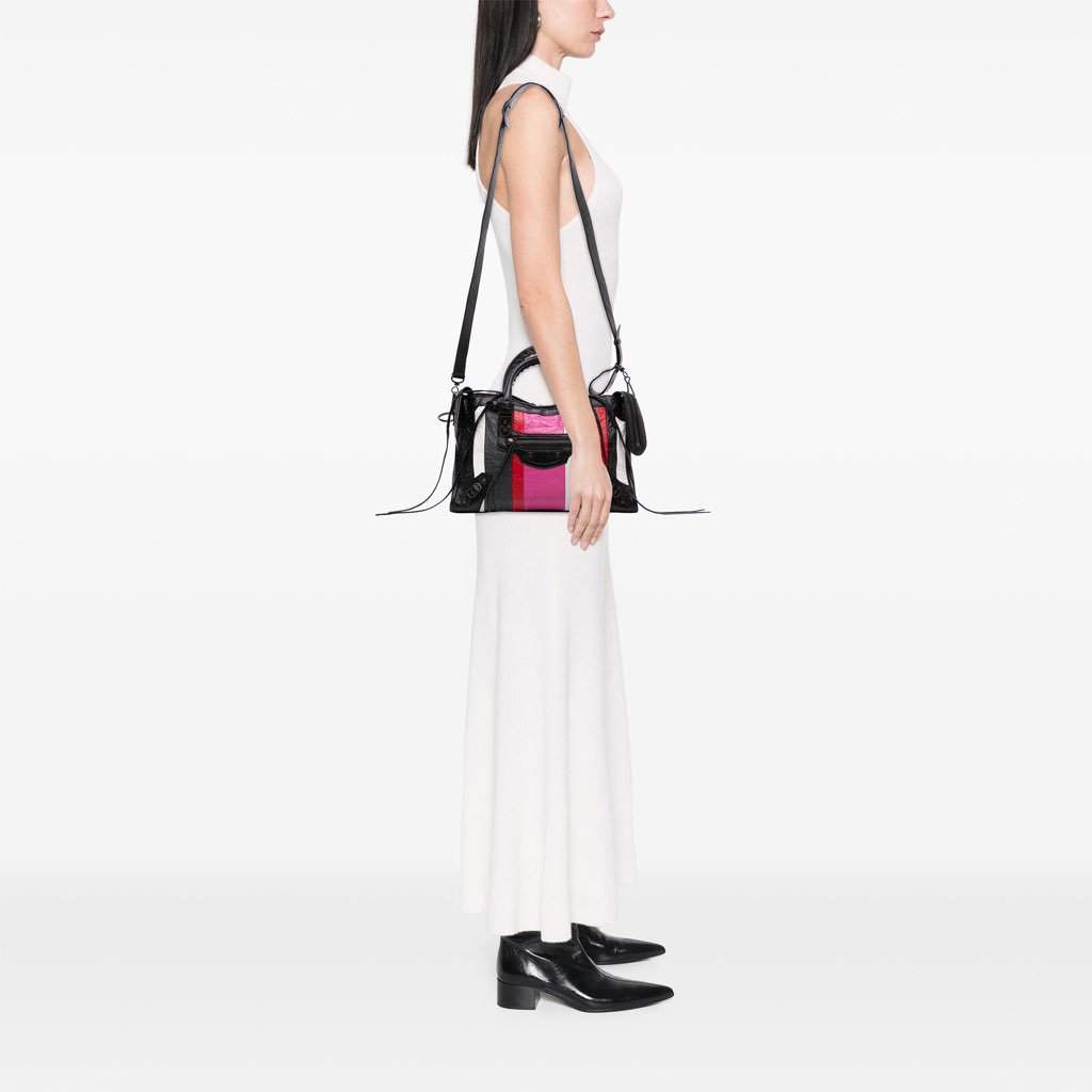 Balenciaga Small Lambskin Motocross Striped Classic City Satchel - Image 12