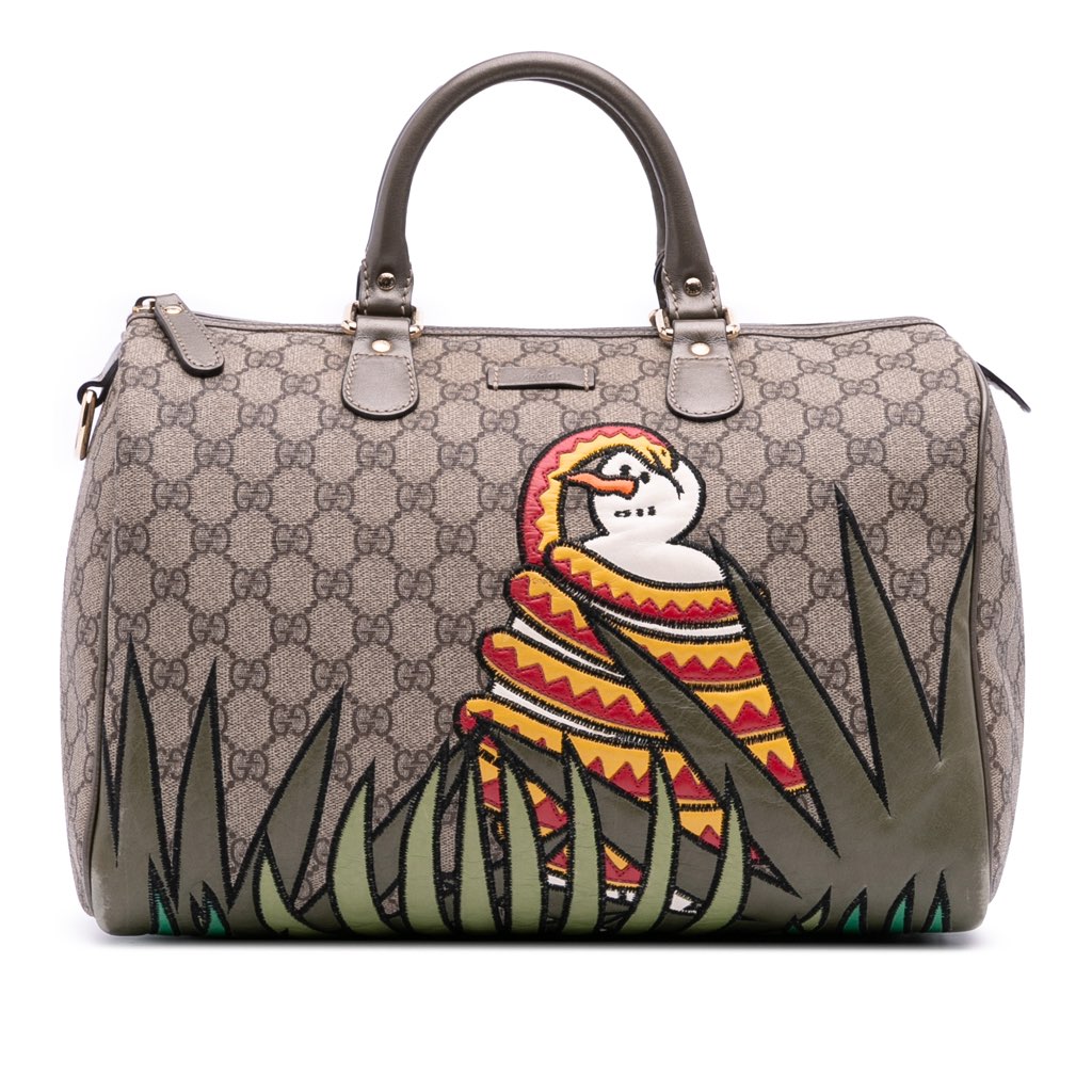 Gucci Medium GG Supreme Joy Unicef Snowman in Africa Boston Bag