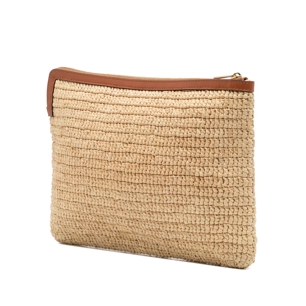 Celine Raffia Cuir Triomphe Zip Pouch - 2