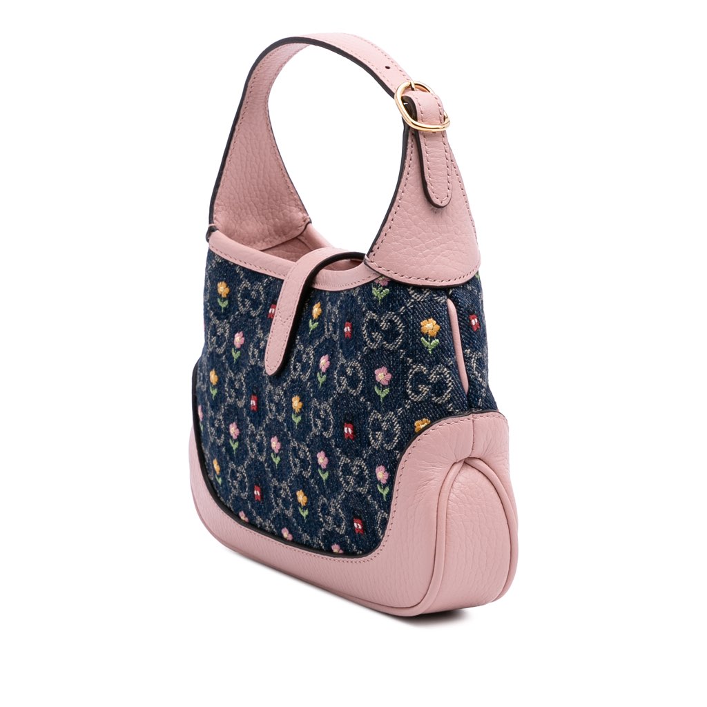 Gucci Limited Edition Mini GG Embroidered Denim Floral Jackie 1961 Crossbody - Back view