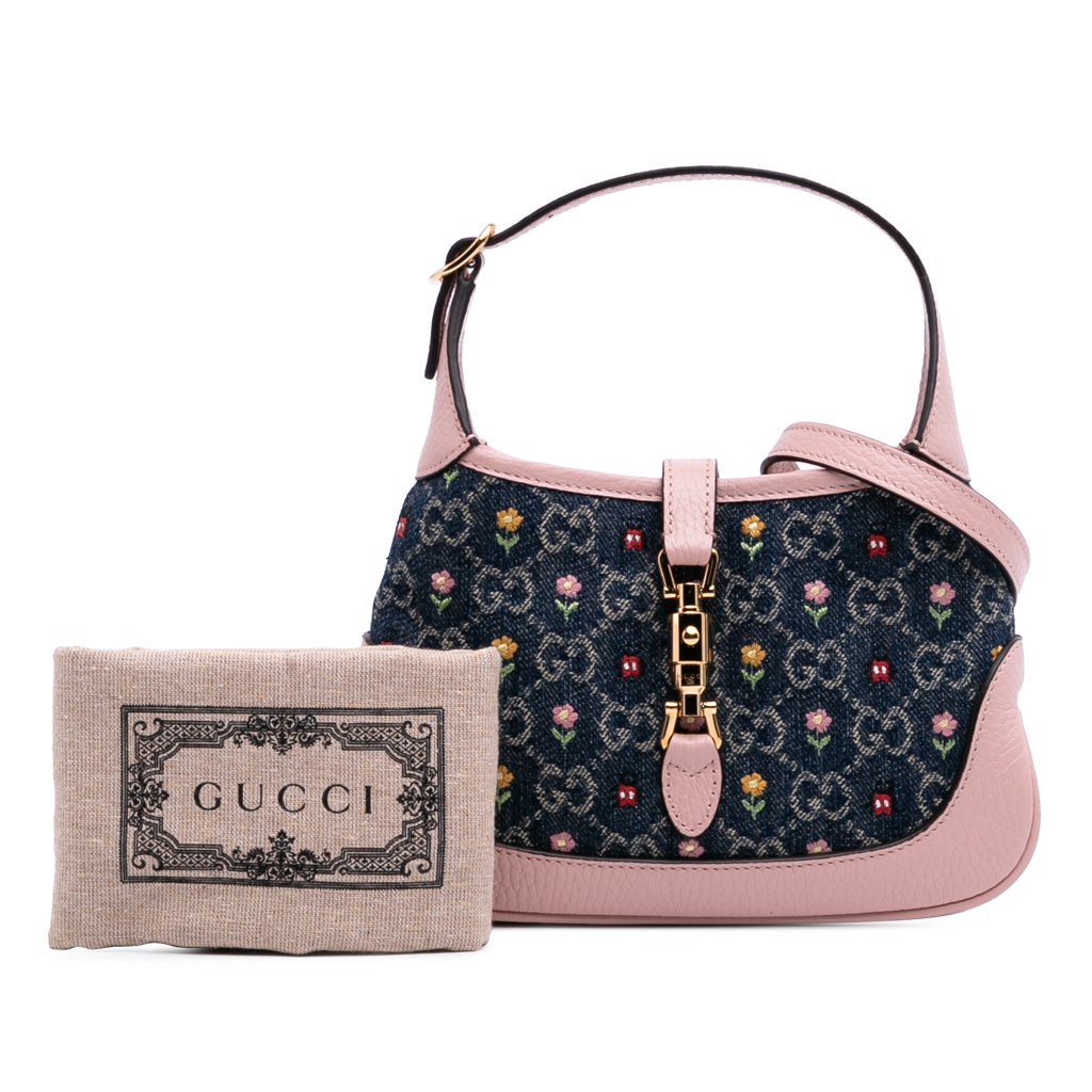 Gucci Limited Edition Mini GG Embroidered Denim Floral Jackie 1961 Crossbody - Image 15