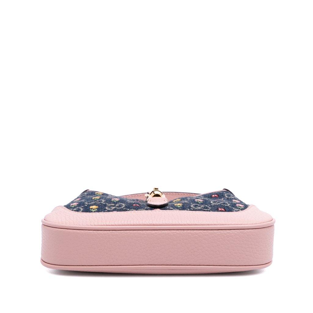 Gucci Limited Edition Mini GG Embroidered Denim Floral Jackie 1961 Crossbody - Image 6