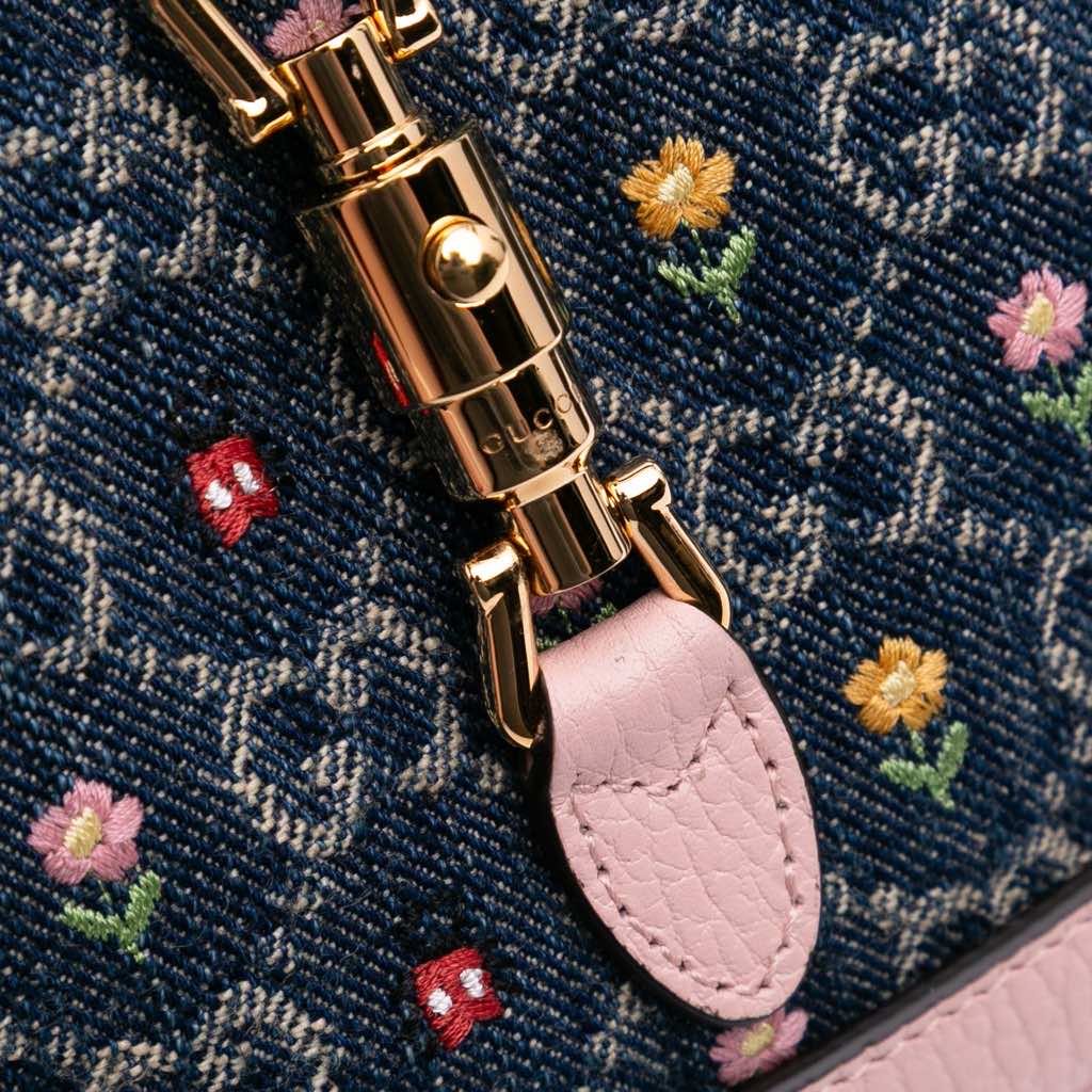Gucci Limited Edition Mini GG Embroidered Denim Floral Jackie 1961 Crossbody - Image 10