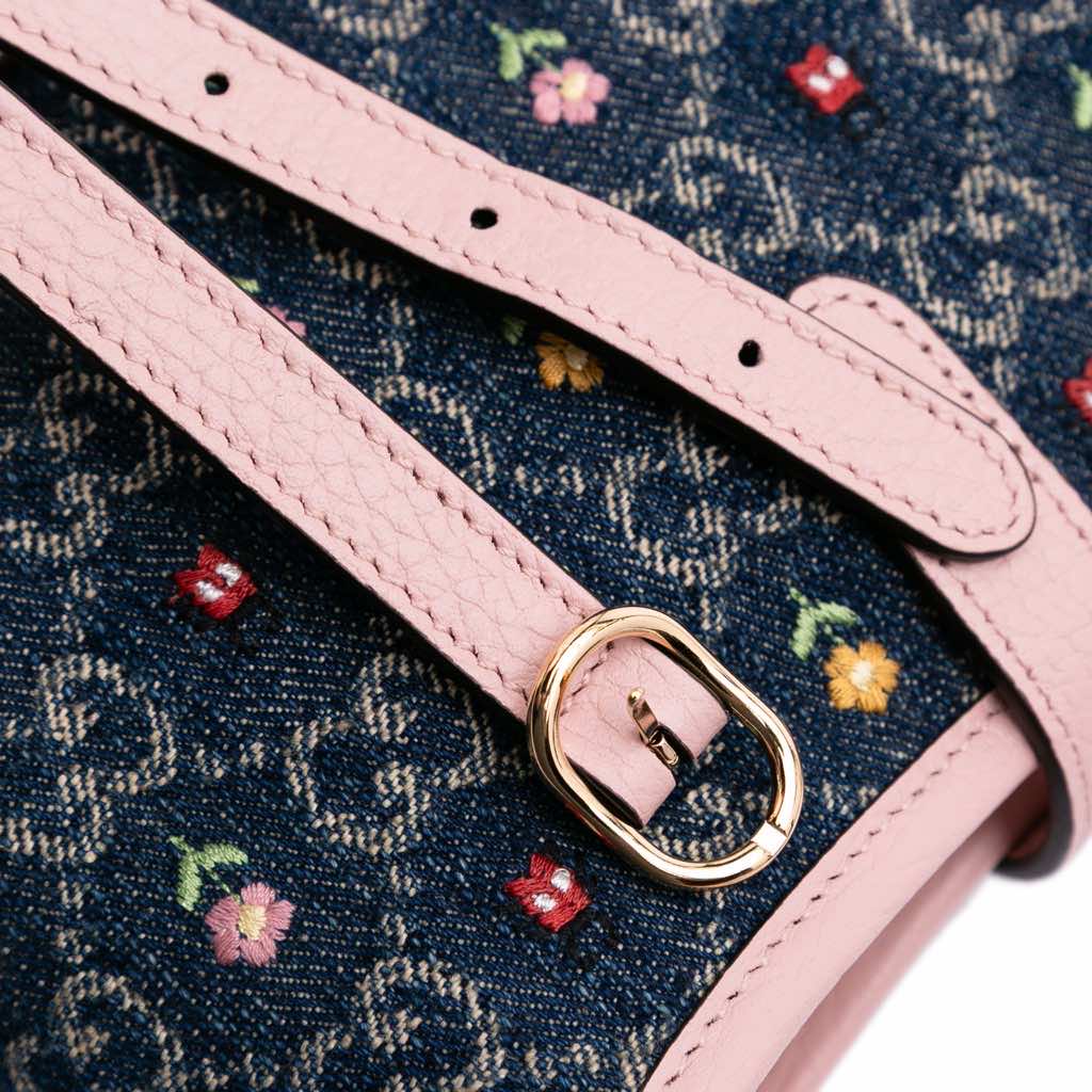 Gucci Limited Edition Mini GG Embroidered Denim Floral Jackie 1961 Crossbody - Image 12