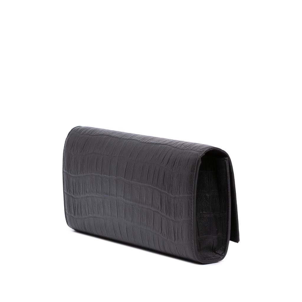 Saint Laurent Croc Embossed Leather Monogram Cassandre Clutch - Back view