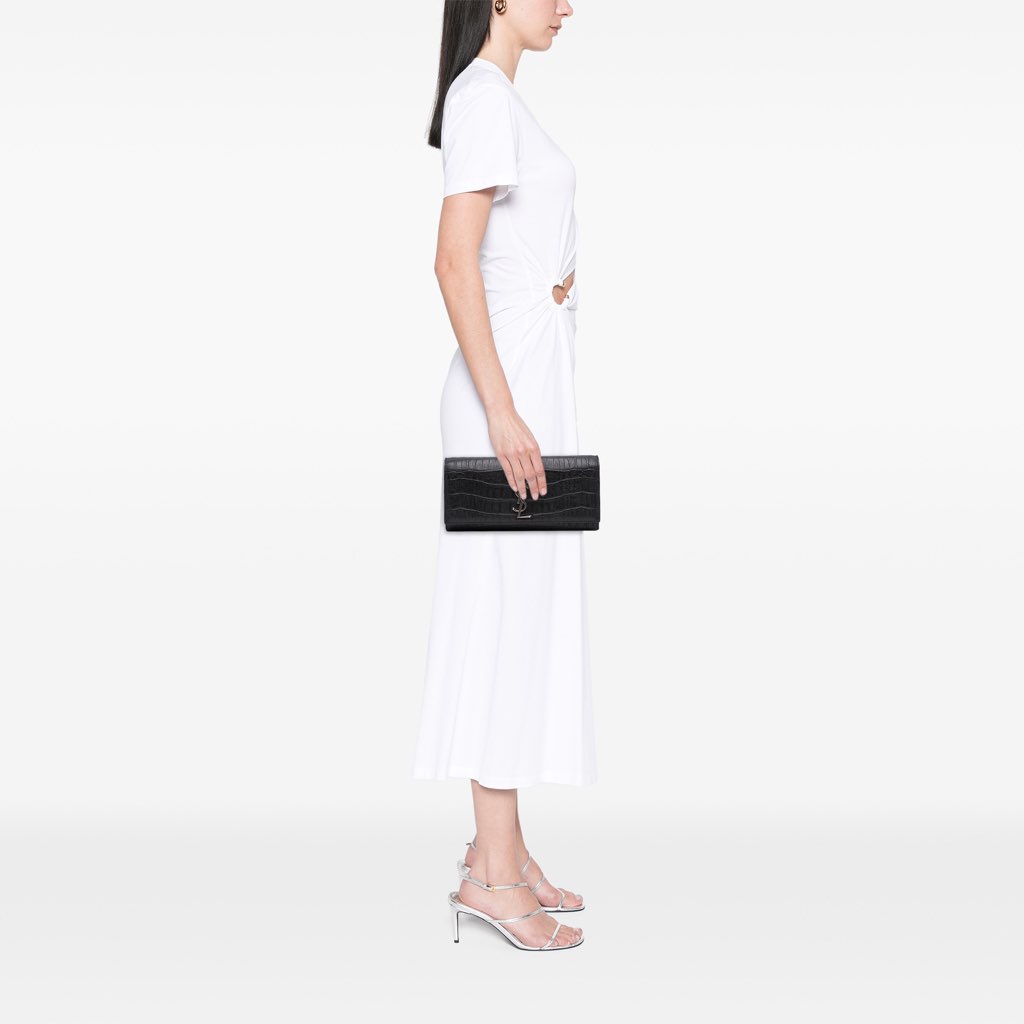Saint Laurent Croc Embossed Leather Monogram Cassandre Clutch - Image 13