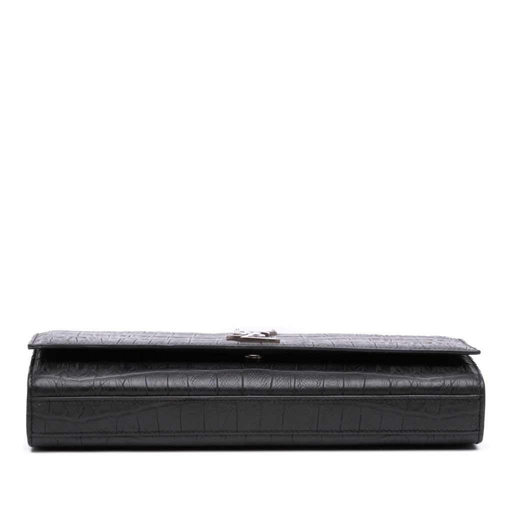 Saint Laurent Croc Embossed Leather Monogram Cassandre Clutch - Image 6