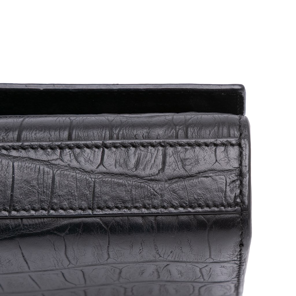 Saint Laurent Croc Embossed Leather Monogram Cassandre Clutch - Detail 2