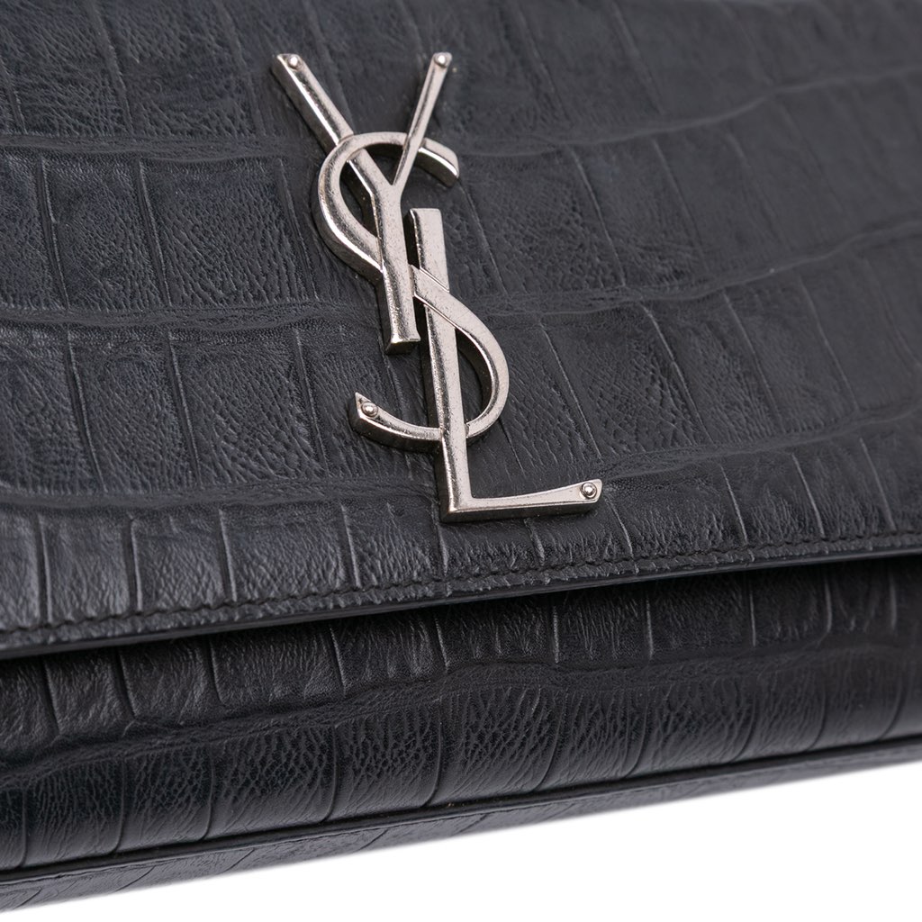 Saint Laurent Croc Embossed Leather Monogram Cassandre Clutch - Image 10