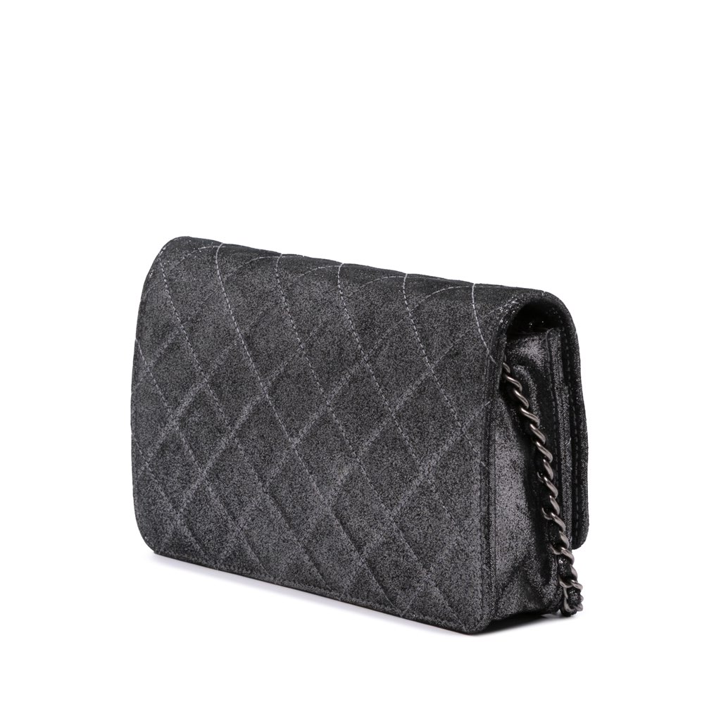 Chanel Quilted Iridescent Lambskin Tartan Button Wallet On Chain - Back view