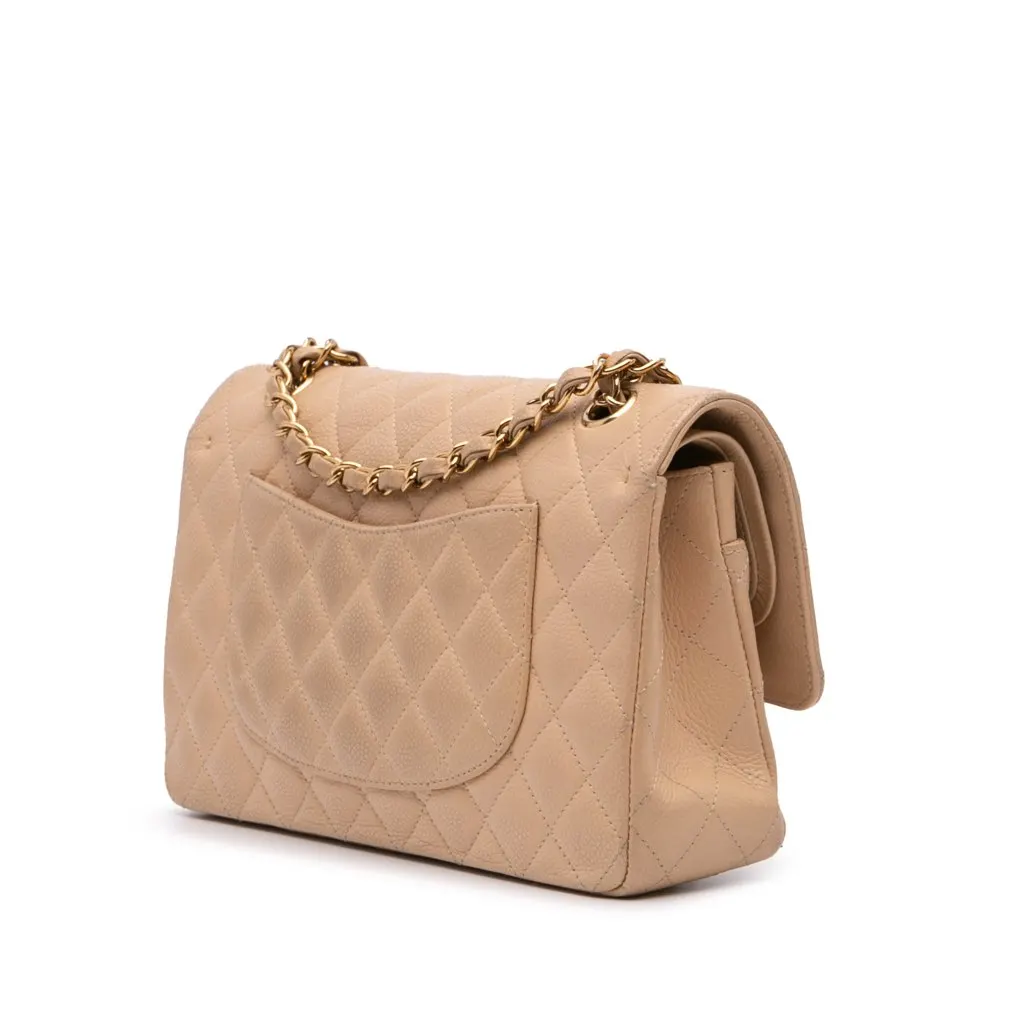 Chanel Medium Classic Caviar Double Flap Brown Leather Good - Back View