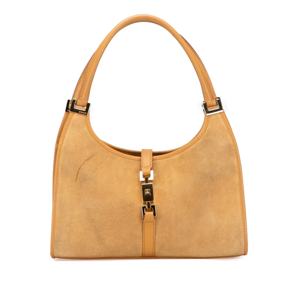 Gucci Suede Jackie Bardot Handbag Brown Leather Good - Front View