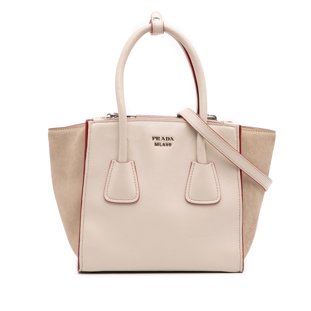 Prada Mini Scamosciato Trimmed Glace Calf Twin Pocket Satchel